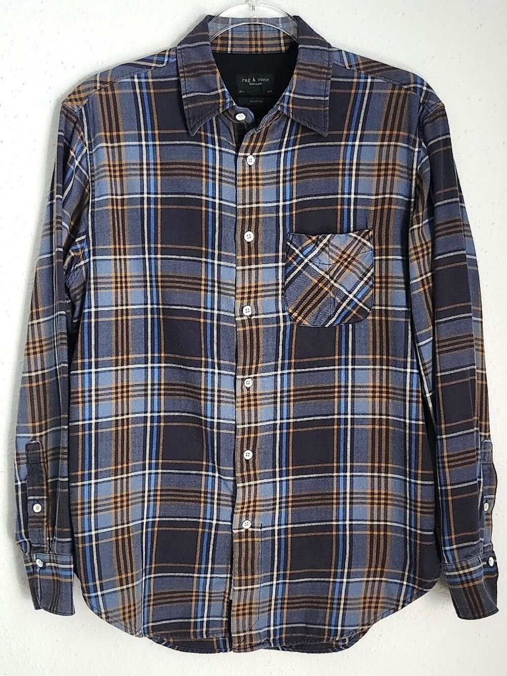 RAG & BONE Button Down Relaxed Fit Plaid Blue Flannel S